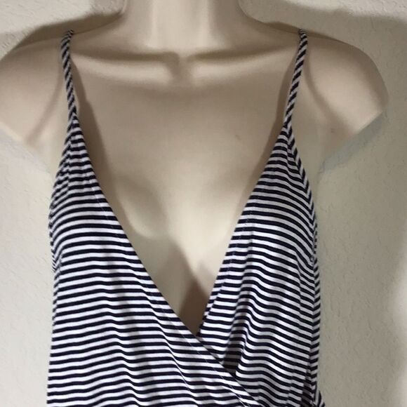 Top Shop Body Suit Black White Stripe Spaghetti Straps Blouson Top Size 4 Tall - Picture 2 of 10